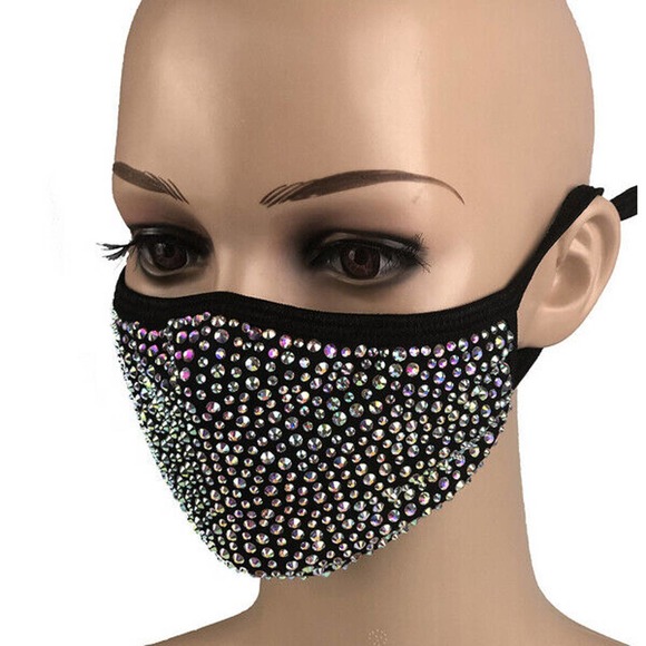 Bling Fashion Party Face Masks Crystal Rhinestone Reusable Cloth Fabric Facemask - Picture 5 of 7